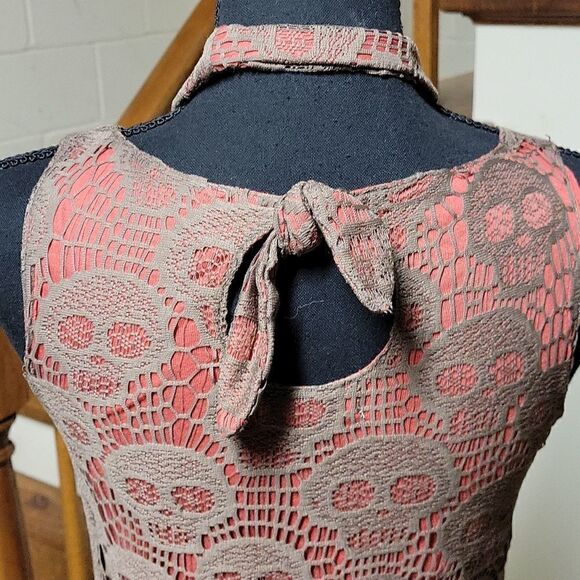 DARK Orange And Light Brown Skull Mini Dress - Picture 4 of 5